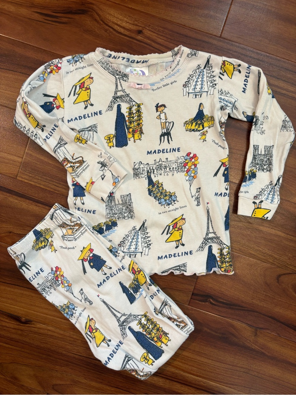 Madeline Kids Pajama Set - White with Yellow & Navy Print